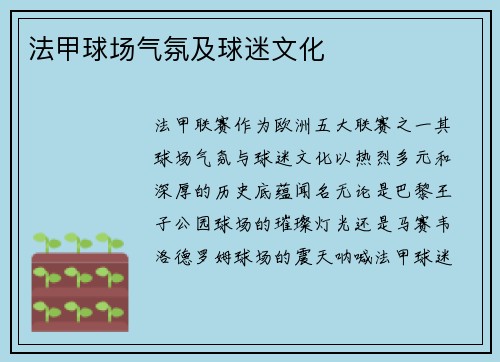 法甲球场气氛及球迷文化